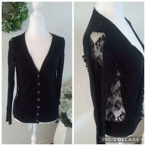 FREE PEOPLE Romantic Black Lace Cardigan Sweater | XS